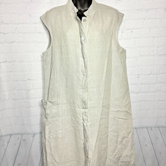 Bryn Walker khaki tan linen button maxi shirt dress size small - Picture 3 of 11